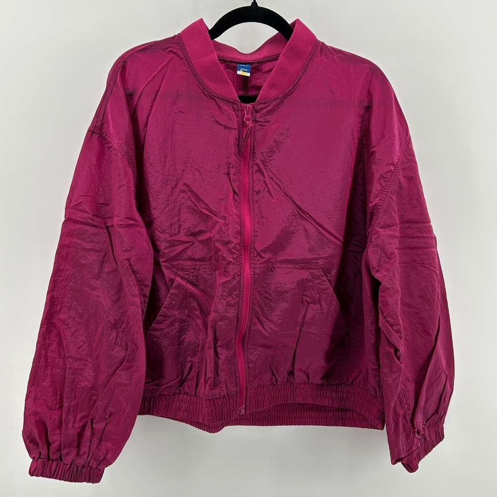 Old Navy Magenta Pink Quick Dry Bomber Windbreaker Track Jacket XL Retro Sporty